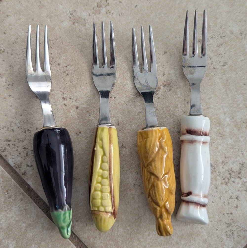 Japan Stainless Steel Cocktail Forks White Asparagus, Corn, Wheat, Eggplant